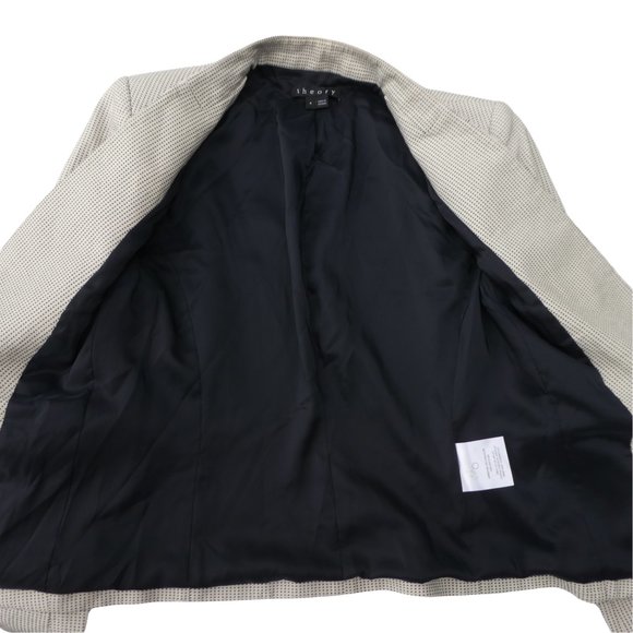 Theory Collarless Cotton Blazer Lanai Brink Open Front Polka Micro Dot Lined 4 - Picture 5 of 9